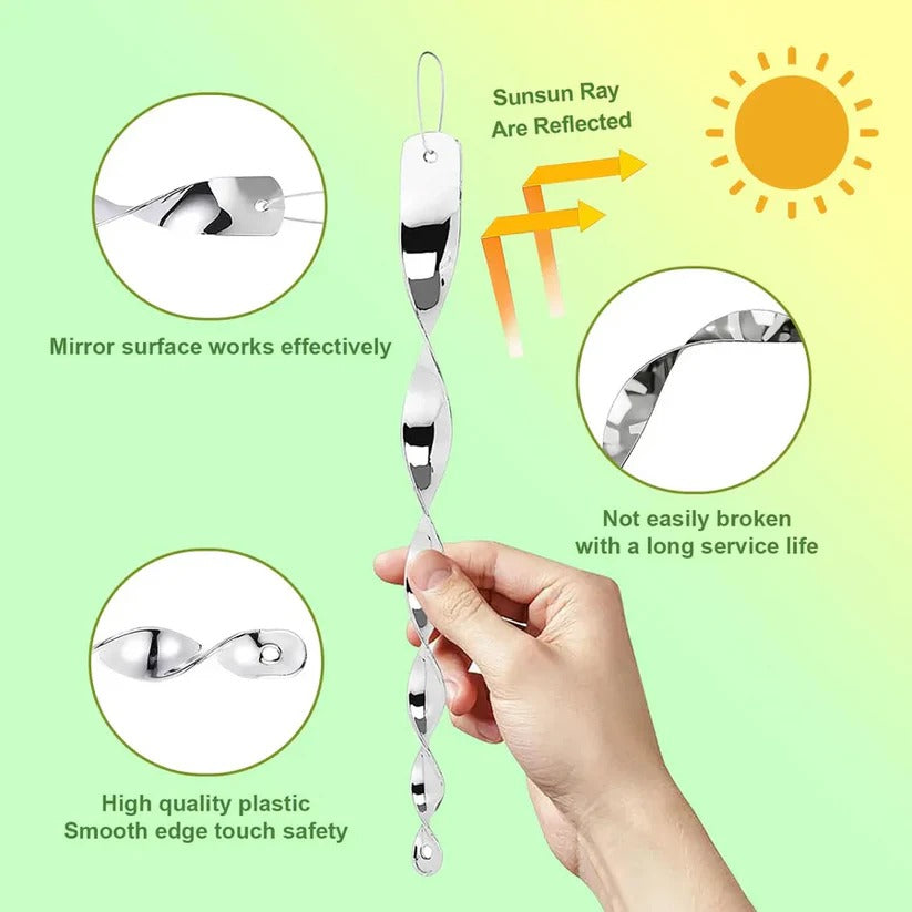 Reflective Bird Deterrent Spiral Rods with Wind Rotation and Hanging Cord, 12/24 Pack