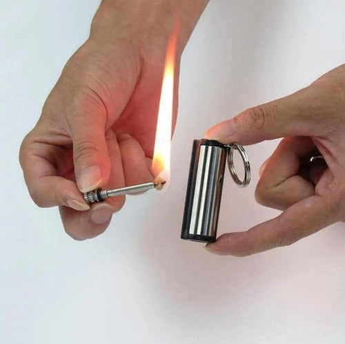 Metal Match Fire Starter with Stainless Steel Body and Keychain Attachment