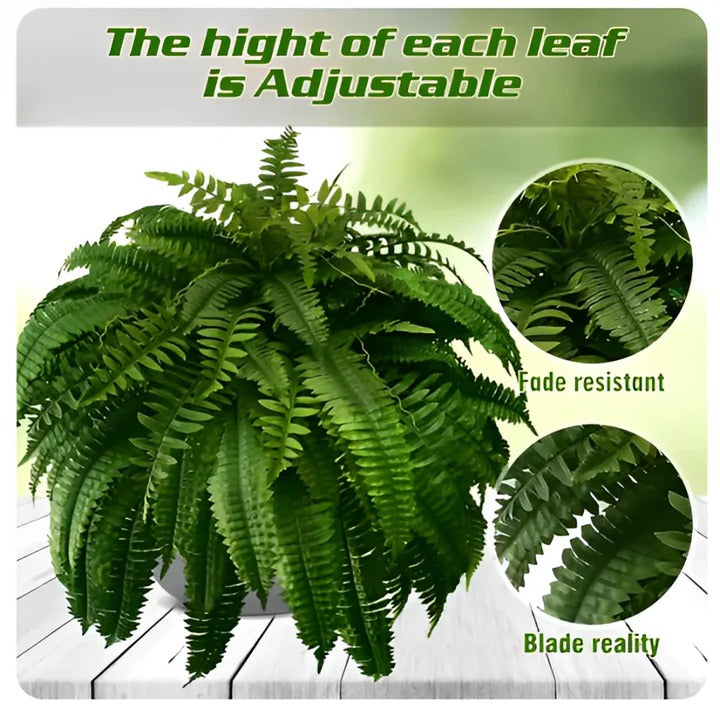 Artificial Boston Fern with UV-Resistant Leaves and 18 Full Fronds, Washable Stems