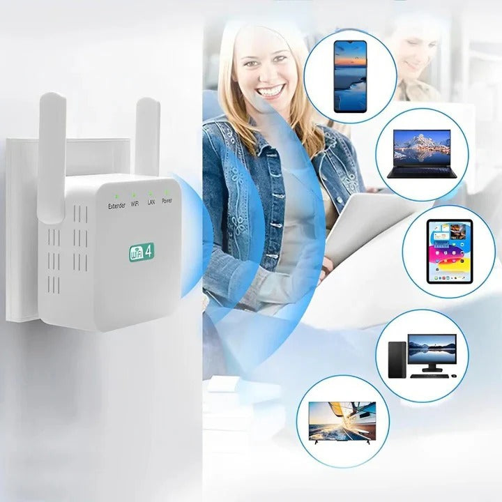 Dual Antenna WiFi Repeater with 300 Mbps and 300 Square Meter Coverage