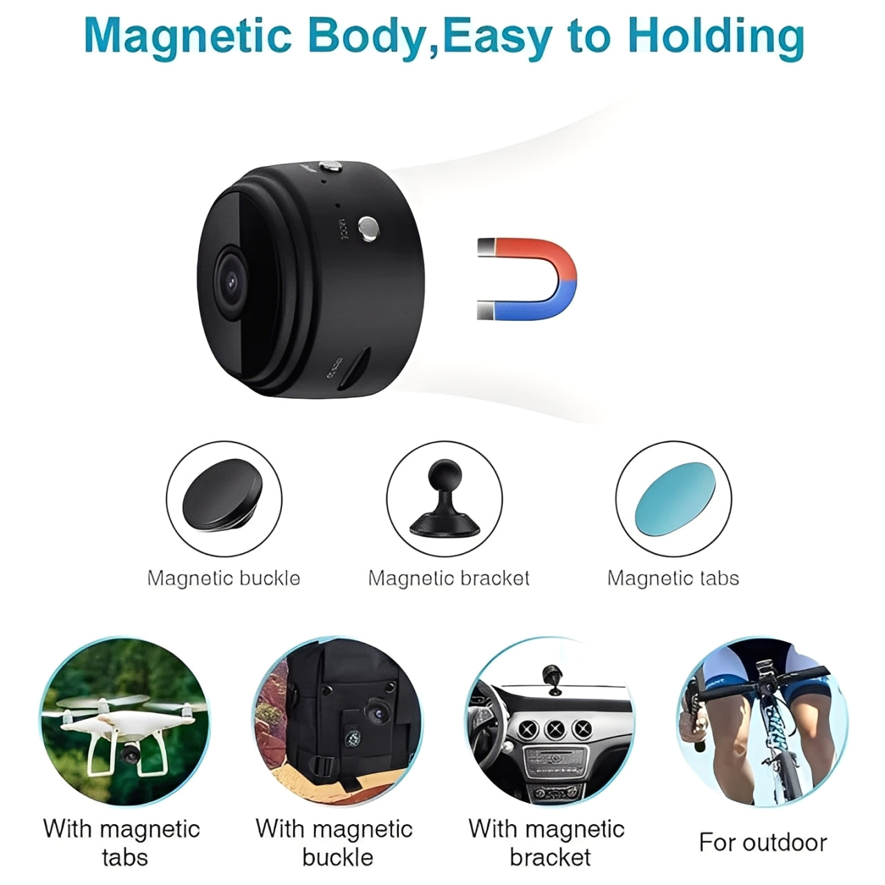 1080P Mini Wireless Camera with Magnetic Mount and Night Vision, Motion Alerts