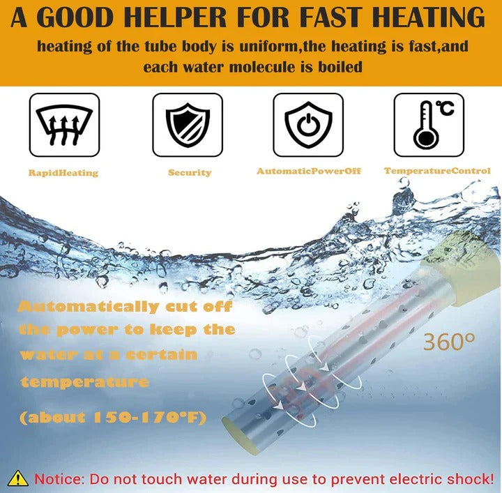 Immersion Water Heater with Guarded Heating Element and Insulated Handle, 220V Kit