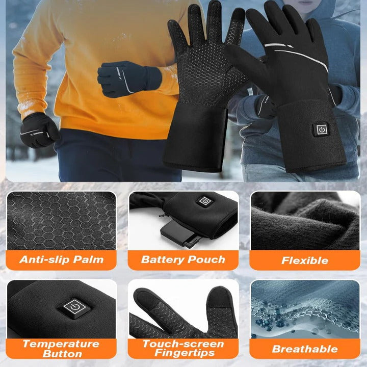 Rechargeable Heated Gloves with Touchscreen Fingertips and Far Infrared Elements
