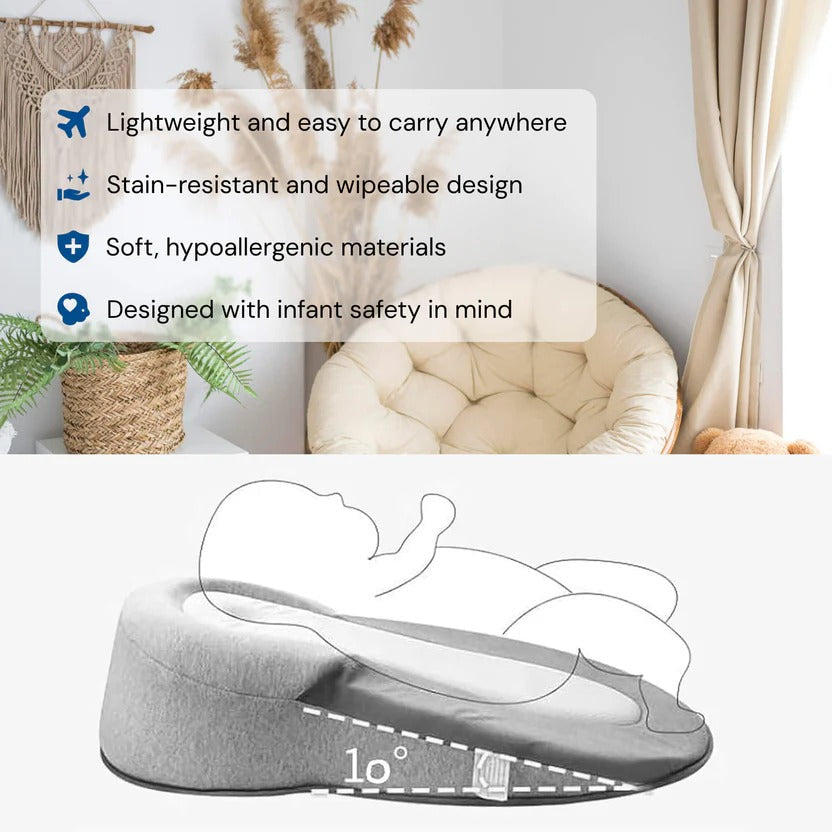 Baby Reflux Sleep Bed with 15-Degree Incline and Adjustable Leg Cushion for Newborns 0-12 Months