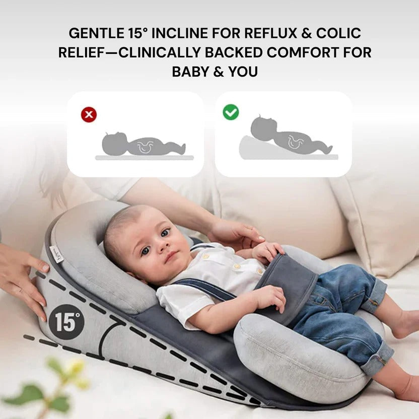 Baby Reflux Sleep Bed with 15-Degree Incline and Adjustable Leg Cushion for Newborns 0-12 Months