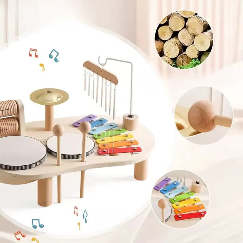 Wooden Drum Kit with 8-Note Xylophone and Cymbal, Toddler Musical Instruments