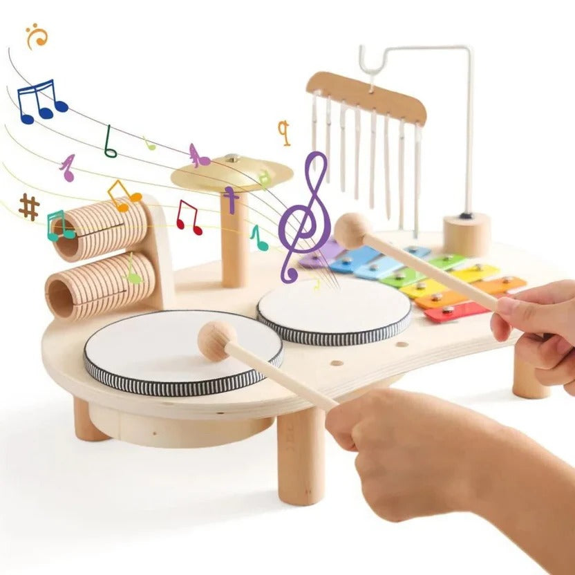 Wooden Drum Kit with 8-Note Xylophone and Cymbal, Toddler Musical Instruments