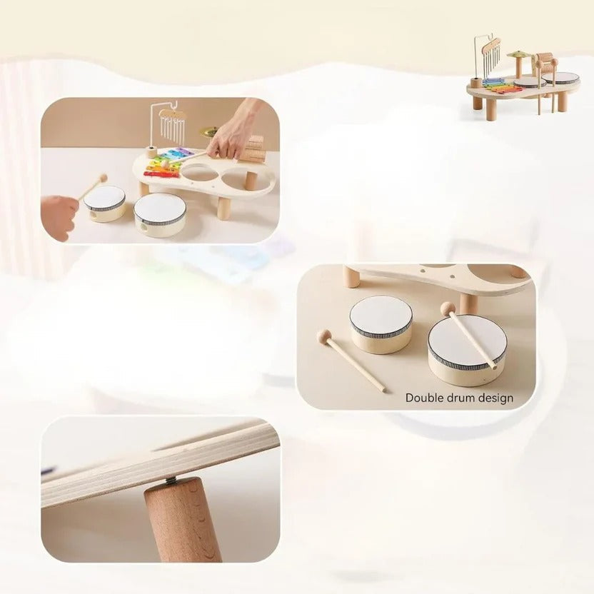 Wooden Drum Kit with 8-Note Xylophone and Cymbal, Toddler Musical Instruments