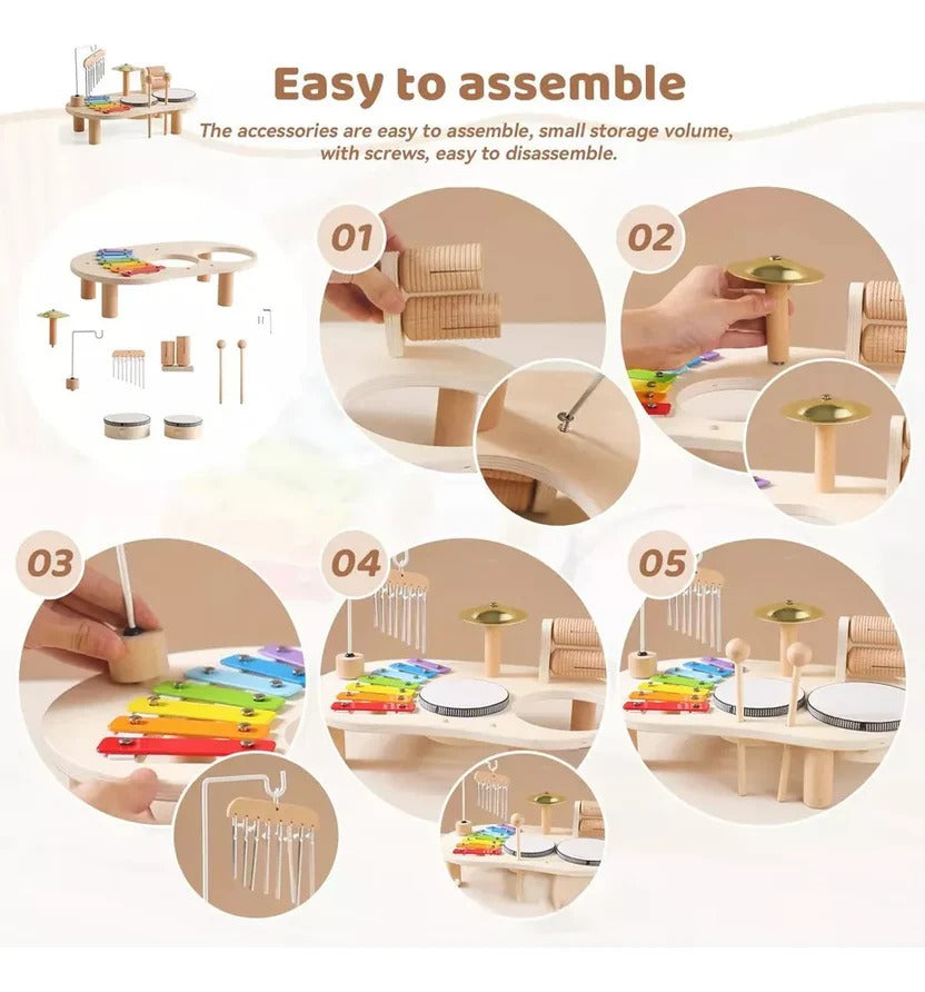 Wooden Drum Kit with 8-Note Xylophone and Cymbal, Toddler Musical Instruments