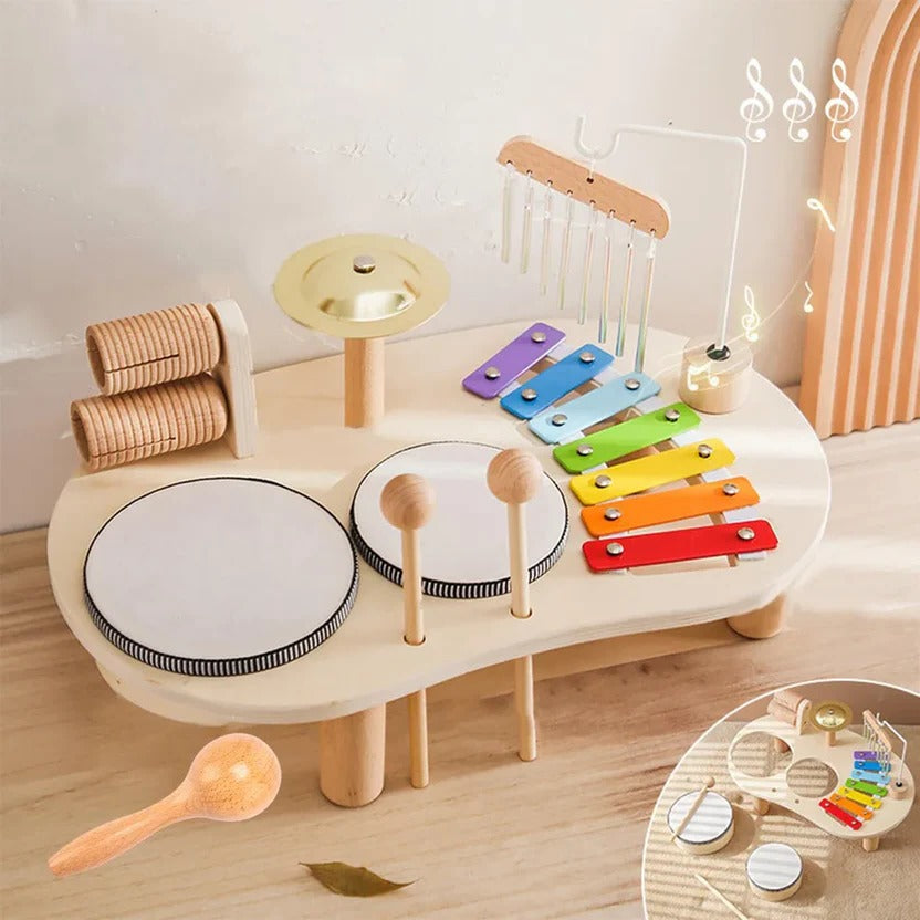 Wooden Drum Kit with 8-Note Xylophone and Cymbal, Toddler Musical Instruments