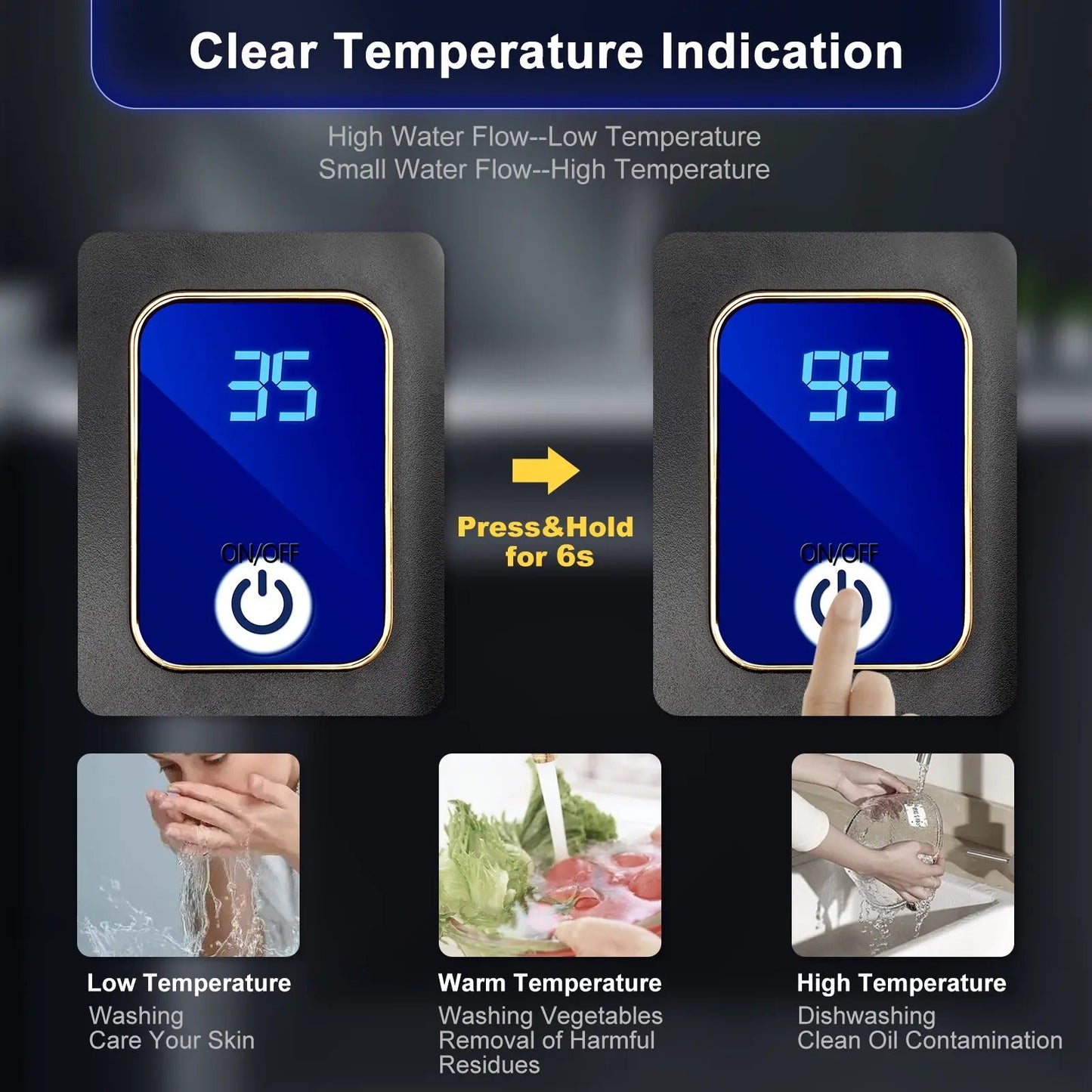 Electric Tankless Water Heater with LED Display and Safety Protection