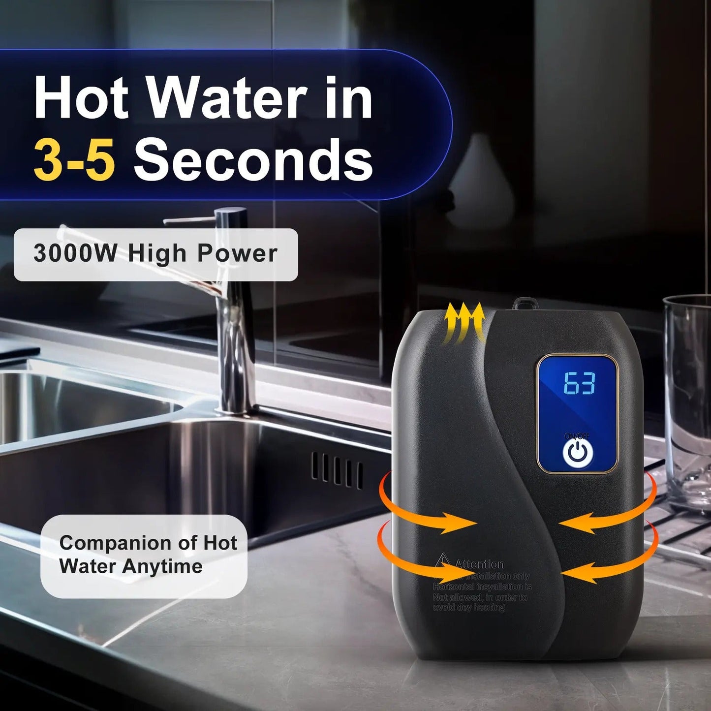 Electric Tankless Water Heater with LED Display and Safety Protection