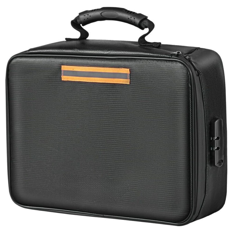 Fire and Water Resistant Document Storage Bag with Built-in Lock and Three Interior Compartments