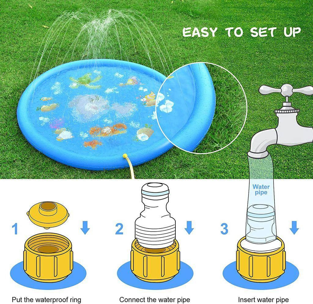 Outdoor Splash Pad 68in with Adjustable Spray and Inflatable Edge