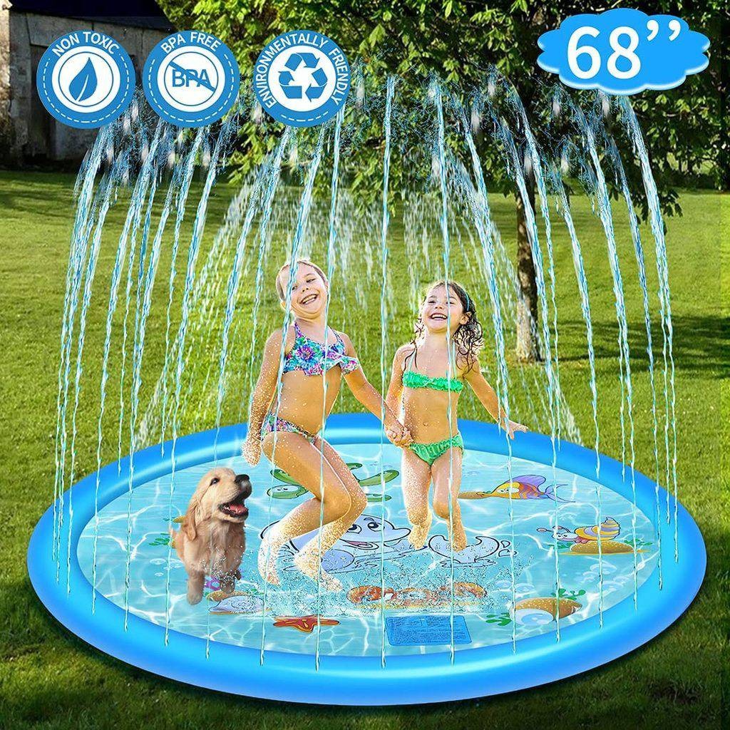 Outdoor Splash Pad 68in with Adjustable Spray and Inflatable Edge