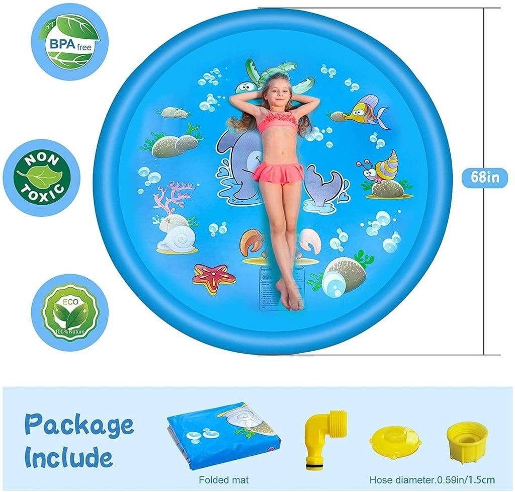 Outdoor Splash Pad 68in with Adjustable Spray and Inflatable Edge