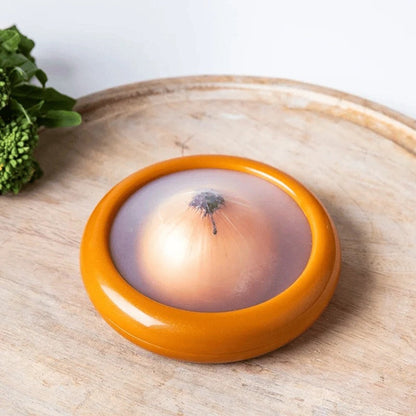 Produce Storage Container with Flexible Stretch Lid and Rounded Shape