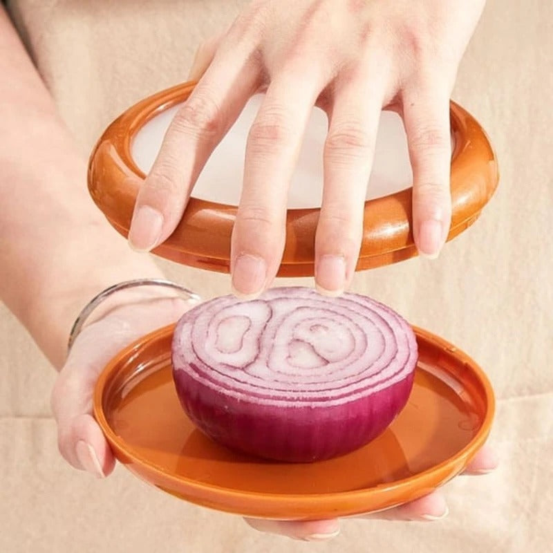 Produce Storage Container with Flexible Stretch Lid and Rounded Shape