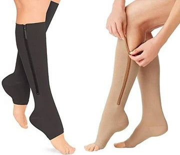 Zippered Graduated Compression Socks with Supportive Calf Sleeve Design