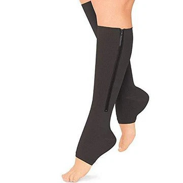 Zippered Graduated Compression Socks with Supportive Calf Sleeve Design
