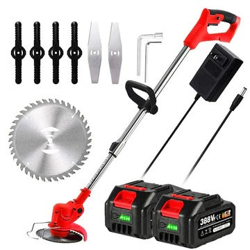 Cordless Battery-Powered Grass Trimmer with Adjustable Shaft and Multi-Angle Cutting Head