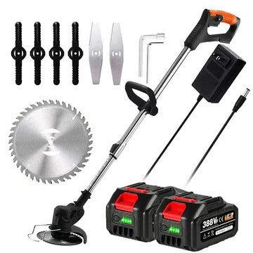 Cordless Battery-Powered Grass Trimmer with Adjustable Shaft and Multi-Angle Cutting Head