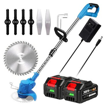 Cordless Battery-Powered Grass Trimmer with Adjustable Shaft and Multi-Angle Cutting Head