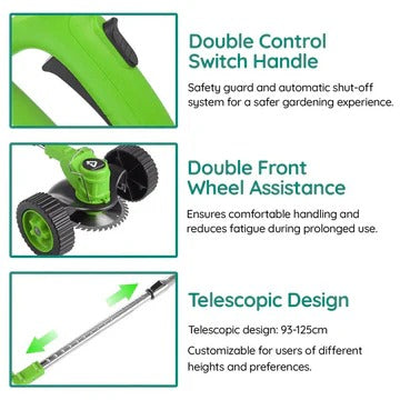 Cordless Battery-Powered Grass Trimmer with Adjustable Shaft and Multi-Angle Cutting Head