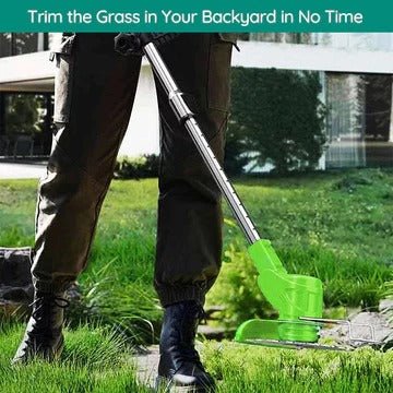Cordless Battery-Powered Grass Trimmer with Adjustable Shaft and Multi-Angle Cutting Head