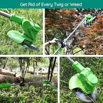 Cordless Battery-Powered Grass Trimmer with Adjustable Shaft and Multi-Angle Cutting Head