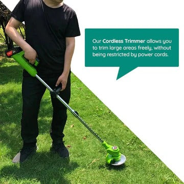 Cordless Battery-Powered Grass Trimmer with Adjustable Shaft and Multi-Angle Cutting Head