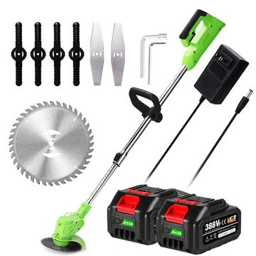 Cordless Battery-Powered Grass Trimmer with Adjustable Shaft and Multi-Angle Cutting Head