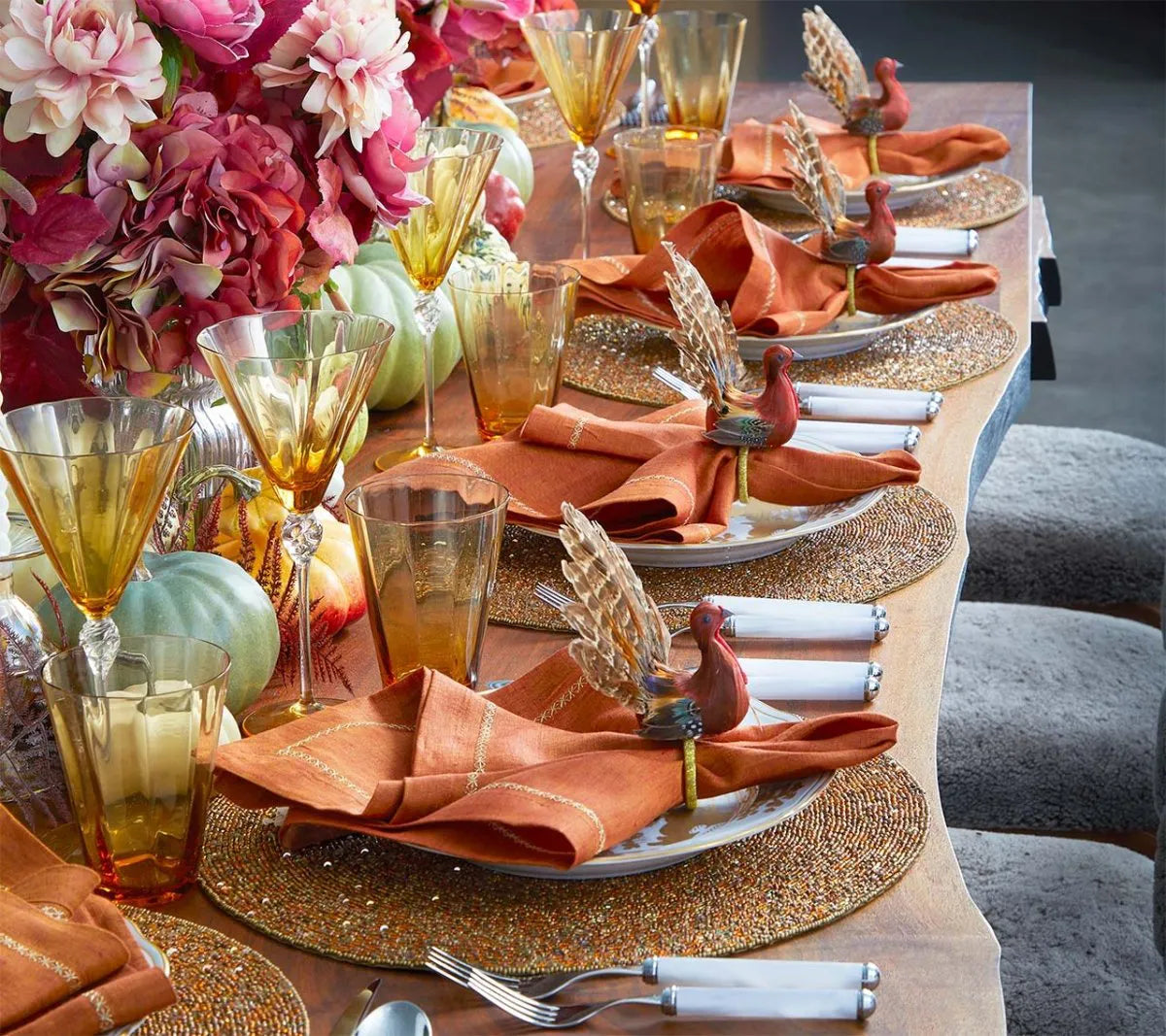 Turkey Feather Napkin Rings with Fall Colors, Set of 4