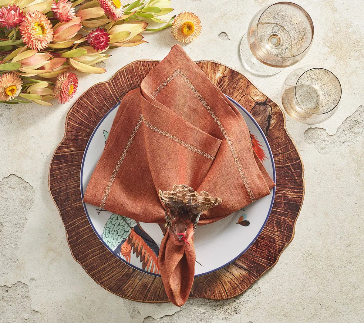 Turkey Feather Napkin Rings with Fall Colors, Set of 4