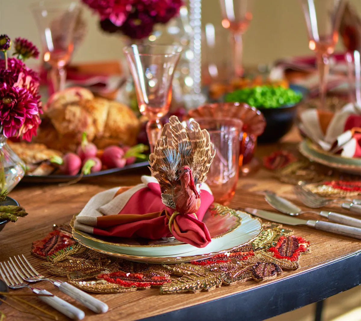 Turkey Feather Napkin Rings with Fall Colors, Set of 4