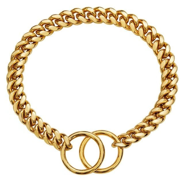 Metal Chain Dog Collar with Solid Links and Hand Polished Finish