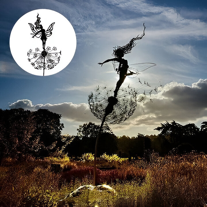 Fairy Garden Sculpture with Powder-Coated Steel and Stake Base for Indoor or Outdoor Use