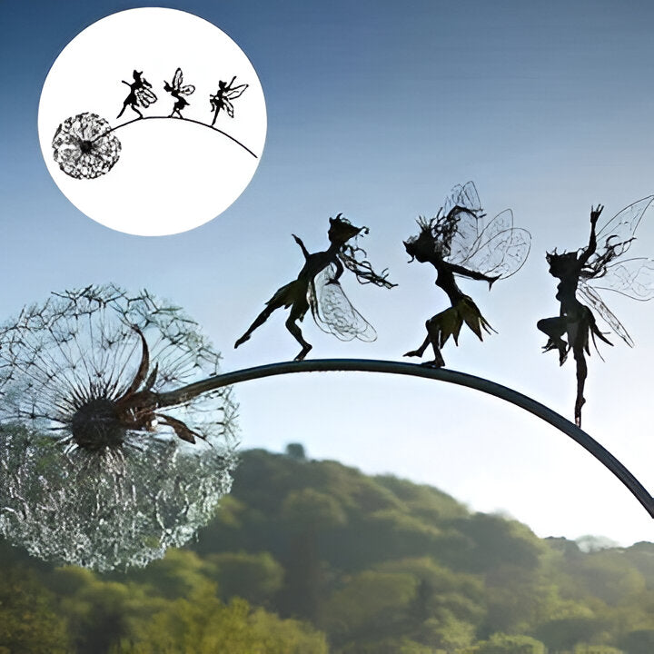 Fairy Garden Sculpture with Powder-Coated Steel and Stake Base for Indoor or Outdoor Use