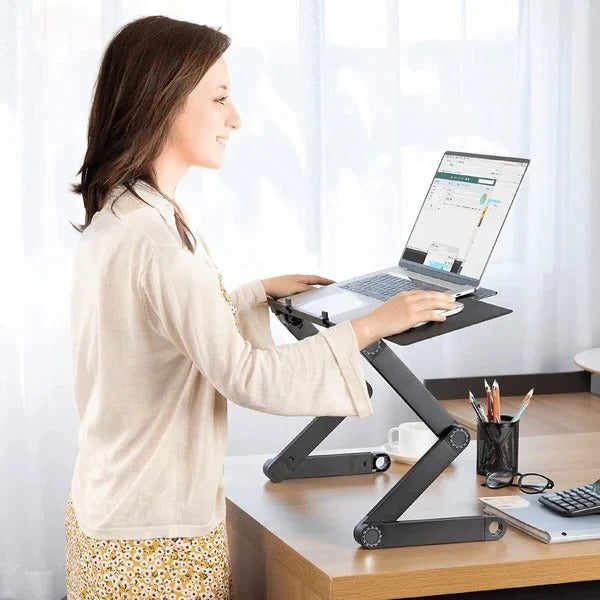 Adjustable Laptop Stand with Vented Aluminum Platform and Detachable Mouse Pad, Foldable