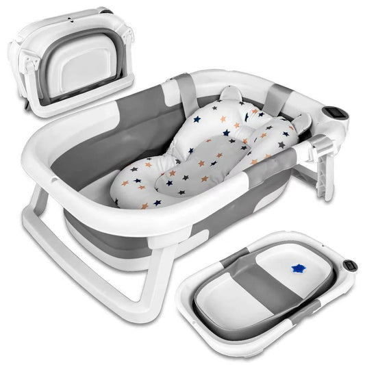 Newborn Bathing Tub with Temperature Alert and Soft Mat, Foldable  Design
