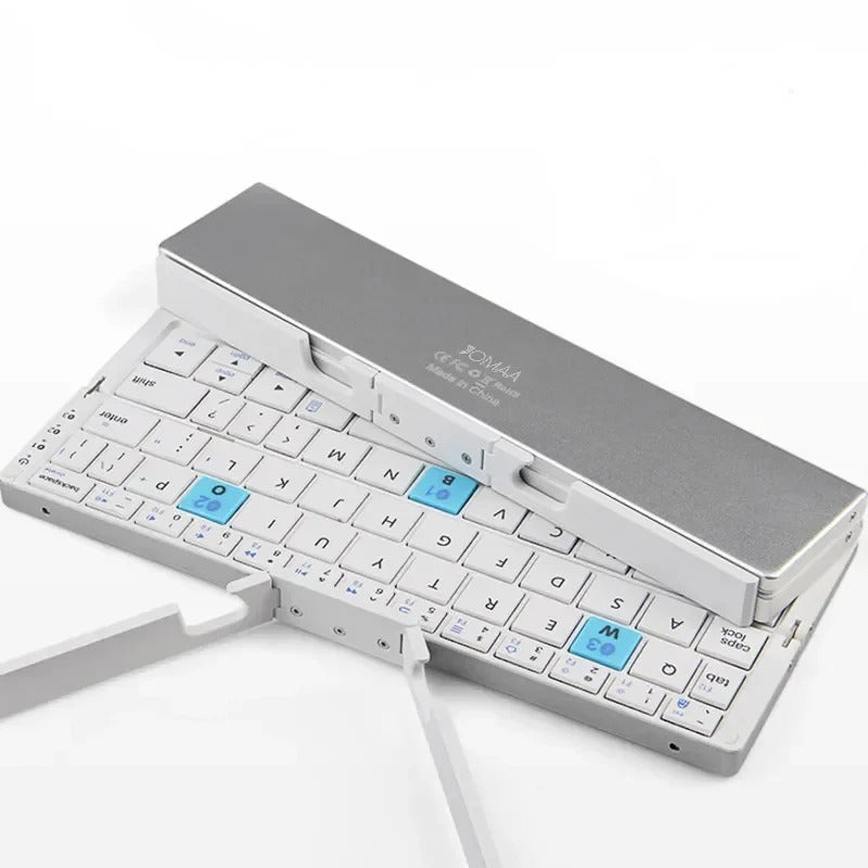 Wireless Folding Keyboard with Rotating Device Stands and Multi-Device Memory