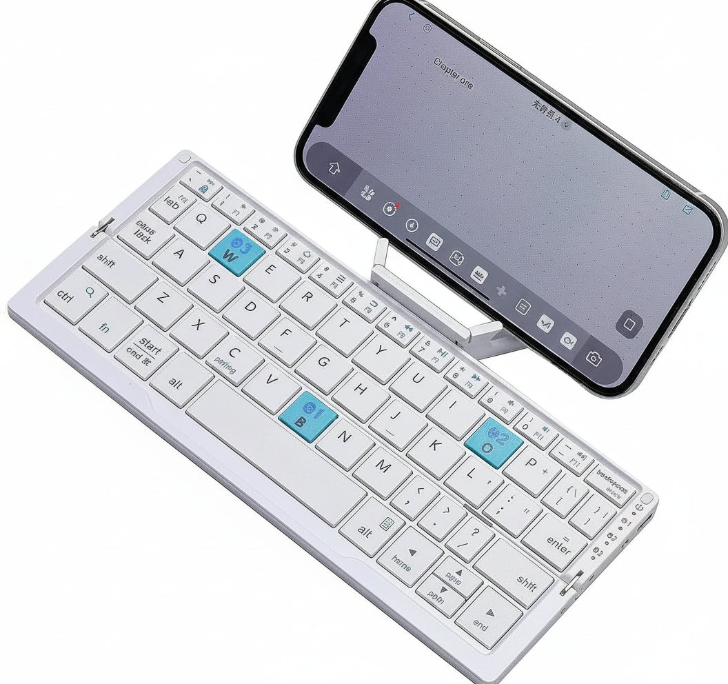 Wireless Folding Keyboard with Rotating Device Stands and Multi-Device Memory