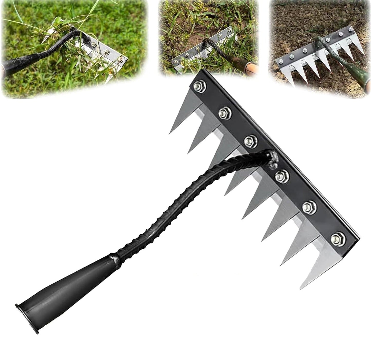 Garden Weeding Rake with Carbon Steel Head and Soft Grip, 5-8 Tooth Options