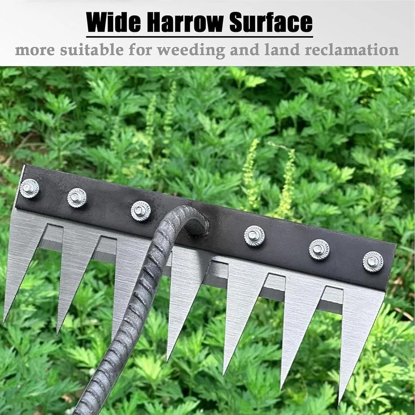 Garden Weeding Rake with Carbon Steel Head and Soft Grip, 5-8 Tooth Options