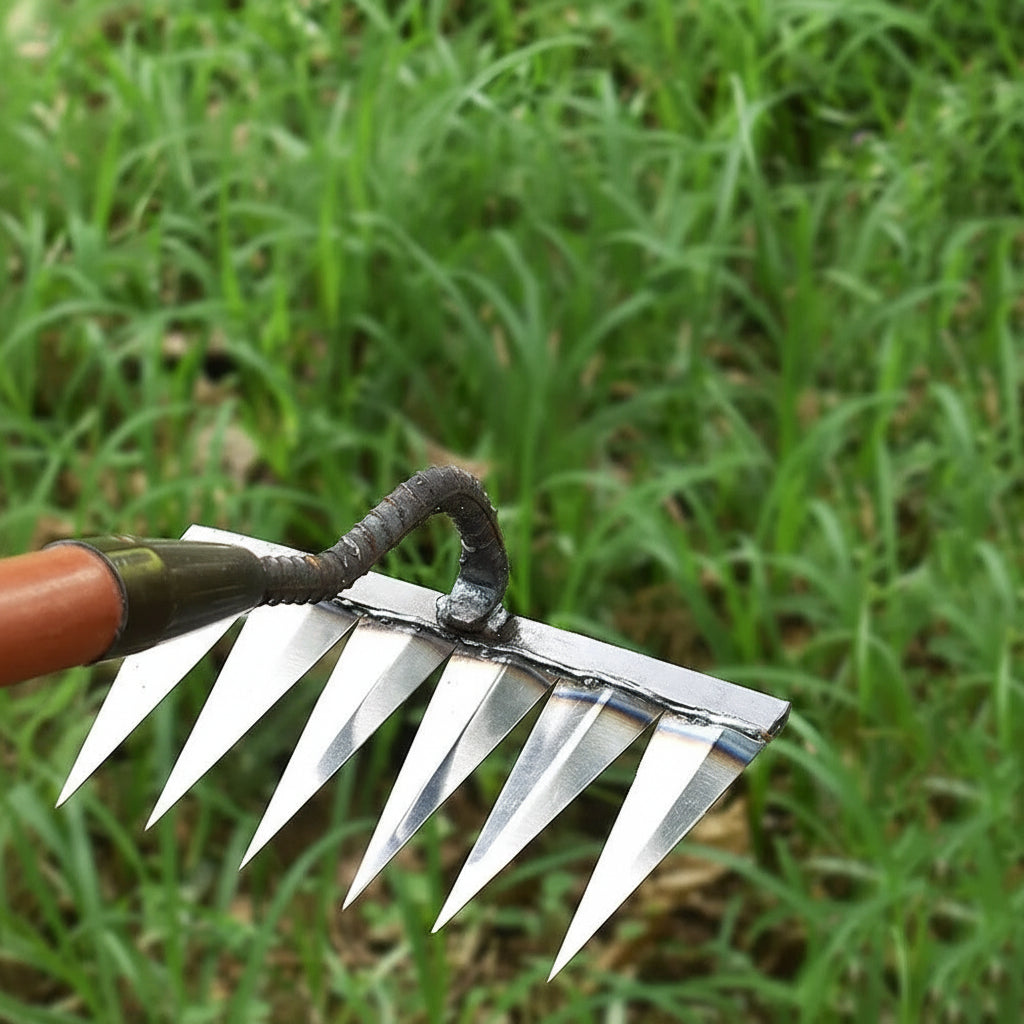 Garden Weeding Rake with Carbon Steel Head and Soft Grip, 5-8 Tooth Options