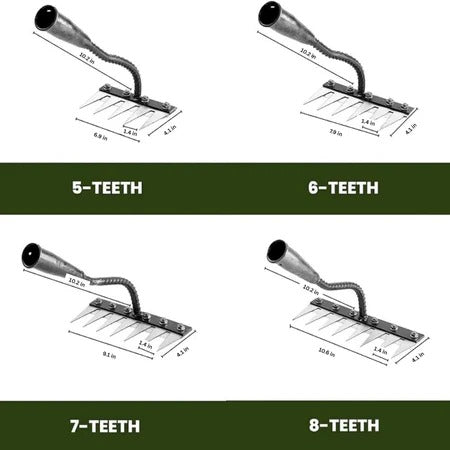 Garden Weeding Rake with Carbon Steel Head and Soft Grip, 5-8 Tooth Options
