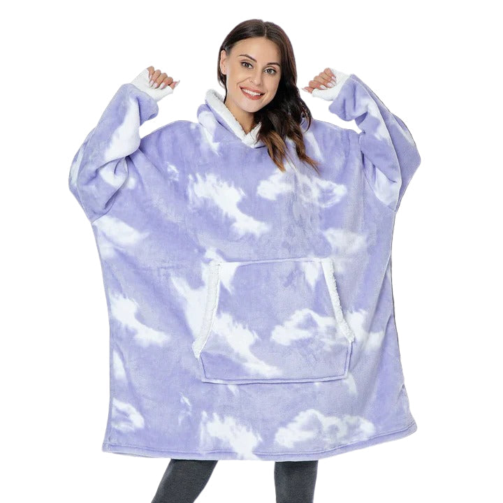Wearable Blanket Hoodie with Front Pocket and Extended Sleeves for Adults