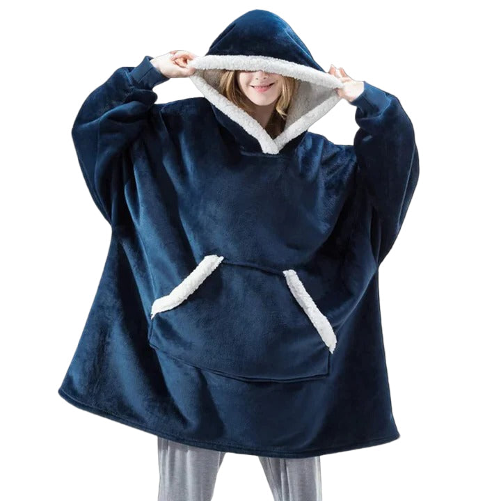 Wearable Blanket Hoodie with Front Pocket and Extended Sleeves for Adults