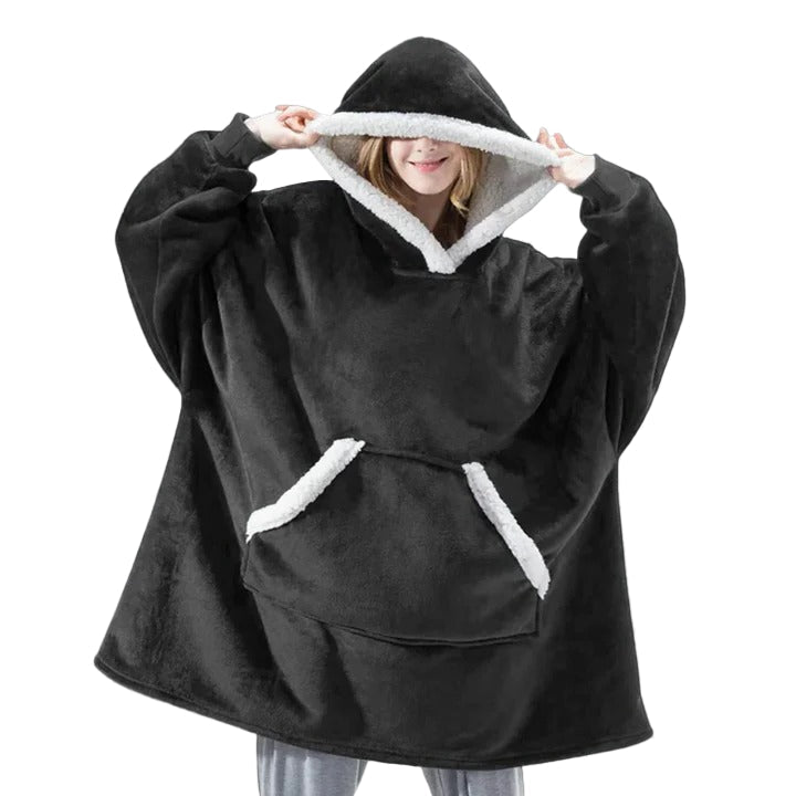 Wearable Blanket Hoodie with Front Pocket and Extended Sleeves for Adults