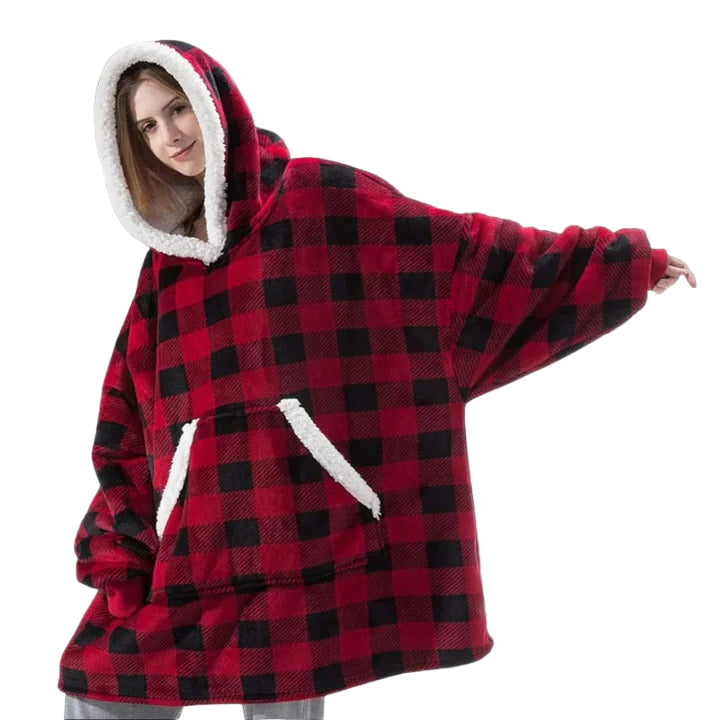 Wearable Blanket Hoodie with Front Pocket and Extended Sleeves for Adults